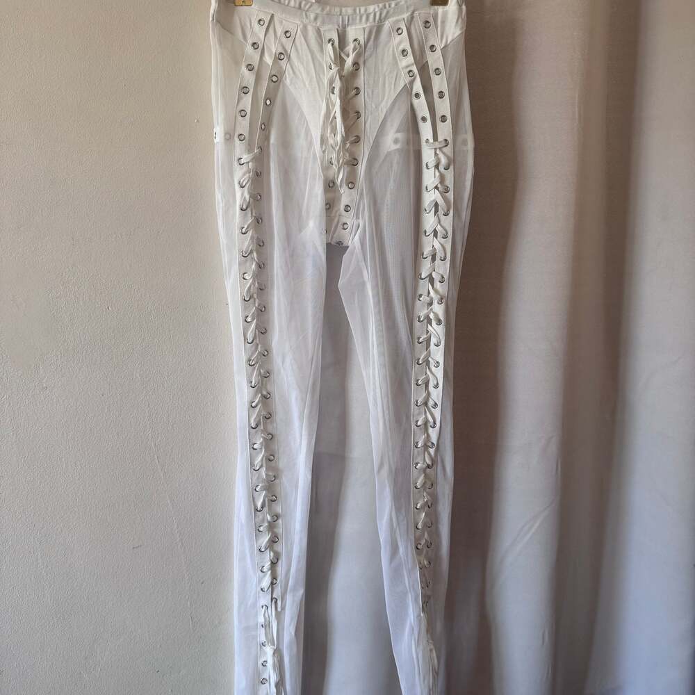 My Boo Laced Up Sheer White Leggings –